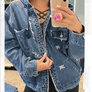 Denim & Co Distressed Jean Jacket size L